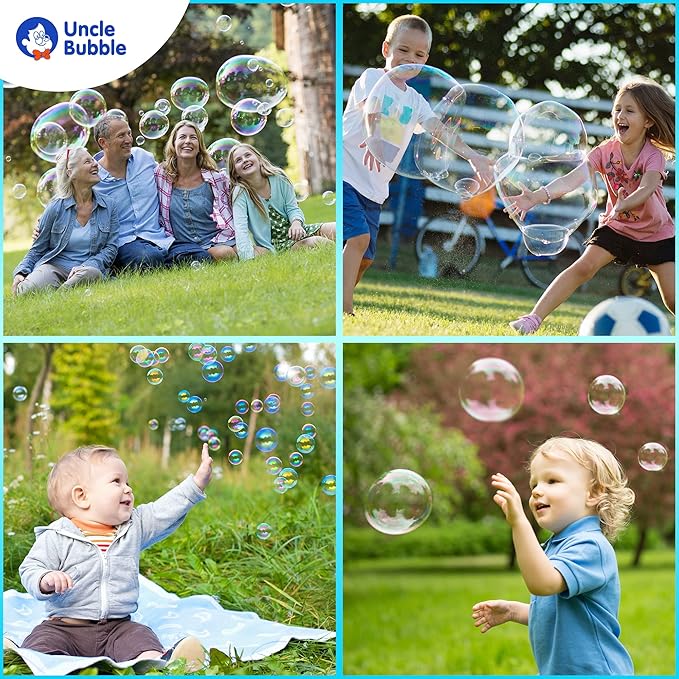 Uncle Bubble 12.8 Oz Concentrated Bubble Solution | Make 1 Gallon (1:9) Refill Solution for Kids Bubble Machine, Giant Wand and Gun Blower | Party Celebrations, Classroom Prizes, Toys (Silver Cap)