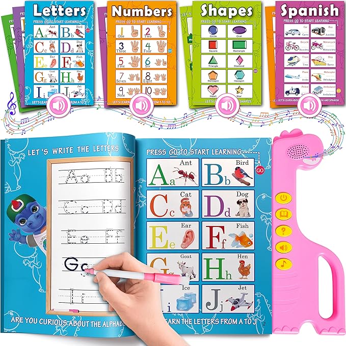ABC Learning Sound Book for Toddlers 3–5 – Interactive Busy Book with English & Spanish, Alphabet, Counting, Music & Tracing Activities, Montessori Educational Toy, Holiday for Kids