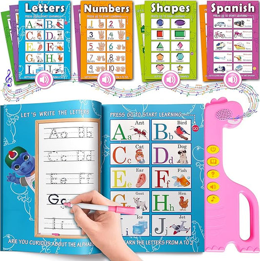 ABC Learning Sound Book for Toddlers 3–5 – Interactive Busy Book with English & Spanish, Alphabet, Counting, Music & Tracing Activities, Montessori Educational Toy, Holiday for Kids