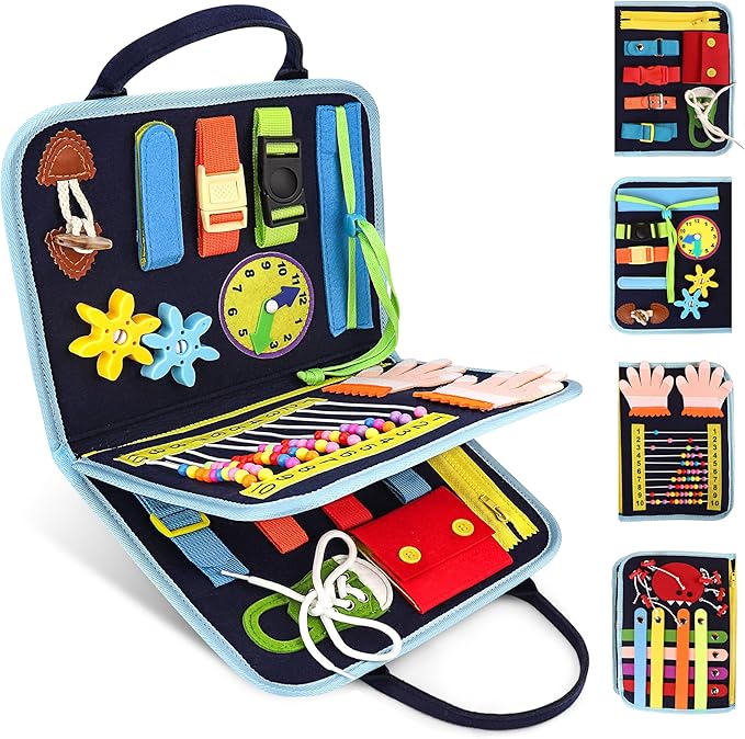 Busy Book for Toddlers - Montessori Busy Board with Sensory Activities for Learning Fine Motor Skills, Travel Toys for Toddlers for Airplane, Car. for Boys and Girls.