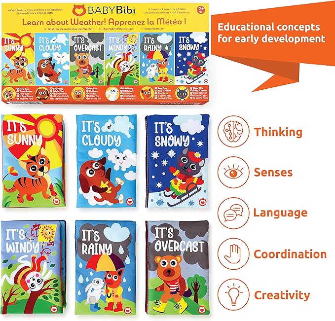 Cloth Books (Set of 6). High Contrast Soft Books. Black and White Images Encourage Infant Development – Suitable for Babies and Toddlers from 3 Months (Seasons)