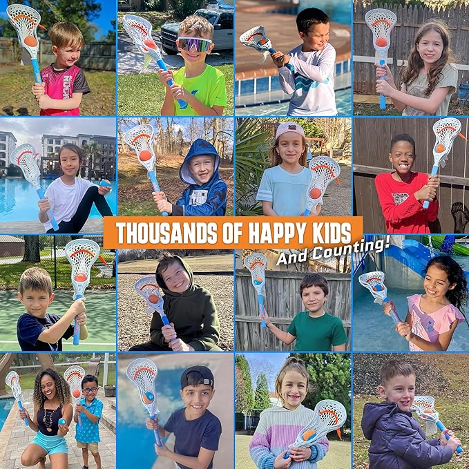 Mini Toss Lacrosse Set – The Ultimate Game for Boys & Girls - Best Gift for Kids, Teens or Adults - Comes with Lacrosse Ball & Water Skip Ball - Full Size Large Basket for Easier Catching & Throwing