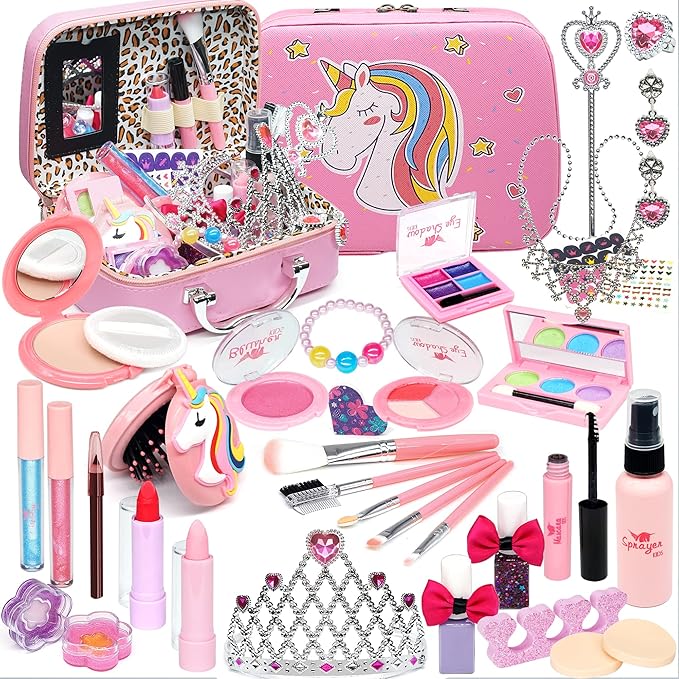 Kids Washable Makeup Girls Toys - Kids Makeup Sets for Girls 3-4, Real Makeup Kit Kid Make up Set for Children Princess Dress Up Christmas Birthday Gifts Toys for 3 4 5 6 7 8 9 10 11 12 Year Old Girl