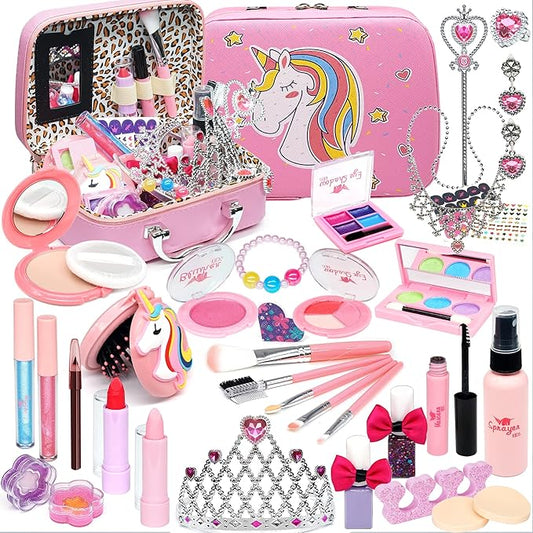 Kids Washable Makeup Girls Toys - Kids Makeup Sets for Girls 3-4, Real Makeup Kit Kid Make up Set for Children Princess Dress Up Christmas Birthday Gifts Toys for 3 4 5 6 7 8 9 10 11 12 Year Old Girl
