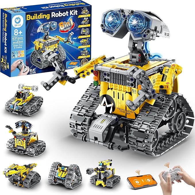 Sillbird Robot Building Kit with Remote Control Gifts for Kids Boys Ages 8-13, Coding Christmas STEM Robotic Technic Racer Car Toys for Birthday, Build 6in1 Model with 631 Pieces