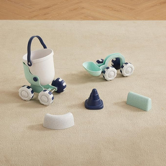 Asweets Beach Sand Toy Set Include Shovel, Bucket and Sandcastle Mold, Organic Green Plastic Travel Beach Sand Toys for KidsIdeal, Gift for Boys and Girls