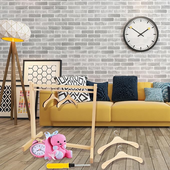 26 Pcs Wood Doll Garment Rack with Wooden Clothes Hanger Mini Wooden Girl Doll Clothes Hanger Organizer Storage Shelf for 18 Inch Girl Doll Clothes Baby Dollhouse (Color Set 1)