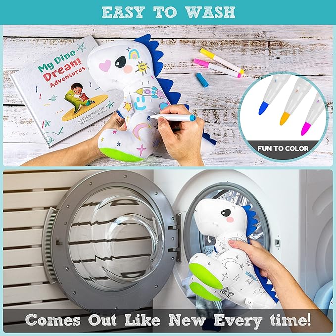 T-Rex Plush Dinosaur Coloring Book Gift Set, Arts and Crafts Soft DIY Washable Dino Doodle Doll Stuffed Animal Toy, Painting Craft Kit Toys, Play Dinosaur Gifts for Kids Boys and Girls Ages 3-5 5-7