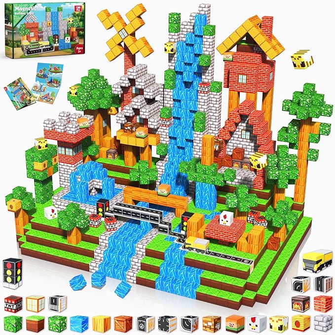 Magnetic Blocks - 150PCS Magnetic Building Blocks Road Forest Magnetic Cubes - STEM Toys for Montessori Toddler Birthday Gifts -STEM Sensory Construction Toys for Kids Ages 3+ for Boy & Girl