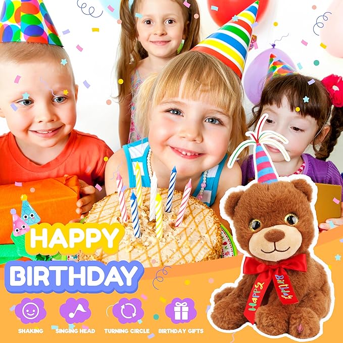 Cuteoy Musical Birthday Bear Repeat What You Say Interactive Animated Stuffed Animal Shaking Singing Dancing Turning Circle Plush Toy Electric Plushies Gifts for Kids Girls Boys Birthday
