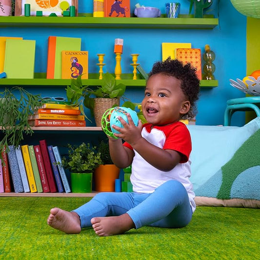 Bright Starts Giggle & Glow Musical Light-Up Rattle Easy-Grasp Oball Elephant Toy, Newborn+, Unisex