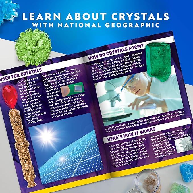 National Geographic Crystal Growing Kit - 3 Vibrant Colored Crystals to Grow with Light-Up Display Stand, Science Toy for Girls and Boys Ages 8-12, Includes 3 Gems, Cool STEM Gift (Amazon Exclusive)