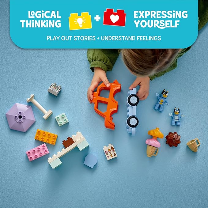 LEGO DUPLO Bluey Ice Cream Trip with Bluey - Toddler Toy for Kids, Boys, and Girls Ages 2+ - Includes Figure and Ice Cream Stand - Sensory Toy for Pretend Play - Preschool Gift Idea - 10458