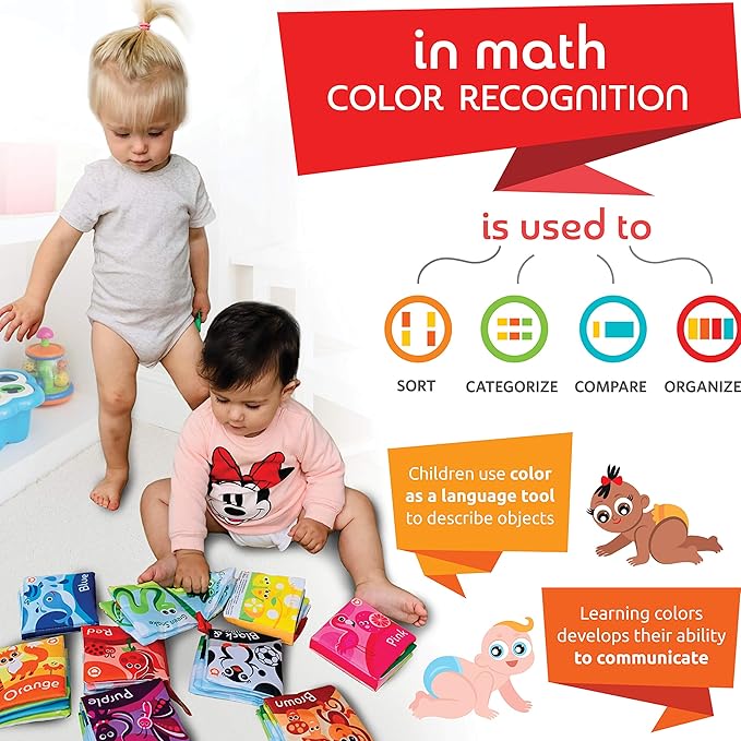 BabyBibi Cloth Books for Babies (Set of 9) - Color Recognition Series. Soft Books for Babies. Touch and Feel Crinkle Paper. Baby Learning Toys/Educational Toys for 3 Months to 4 Years Old