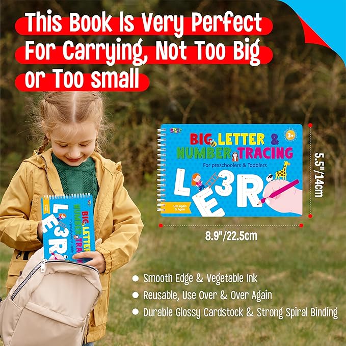 SpriteGru Letter & Number Tracing Pad, 30 Pages Alphabet ABC and 123 Handwriting Book, Reusable & Erasable Pen Control Practice Montessori Autism Educational Fine Motor Toddler Learning Toys