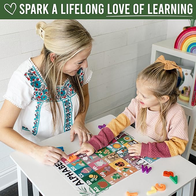 4 Alphabet, Map of United States, World Map, & Solar System Posters - Laminated ABC Charts for Toddlers Wall Decor, Farmhouse Posters for Kindergarten, Prek Classroom or Homeschool 11x17