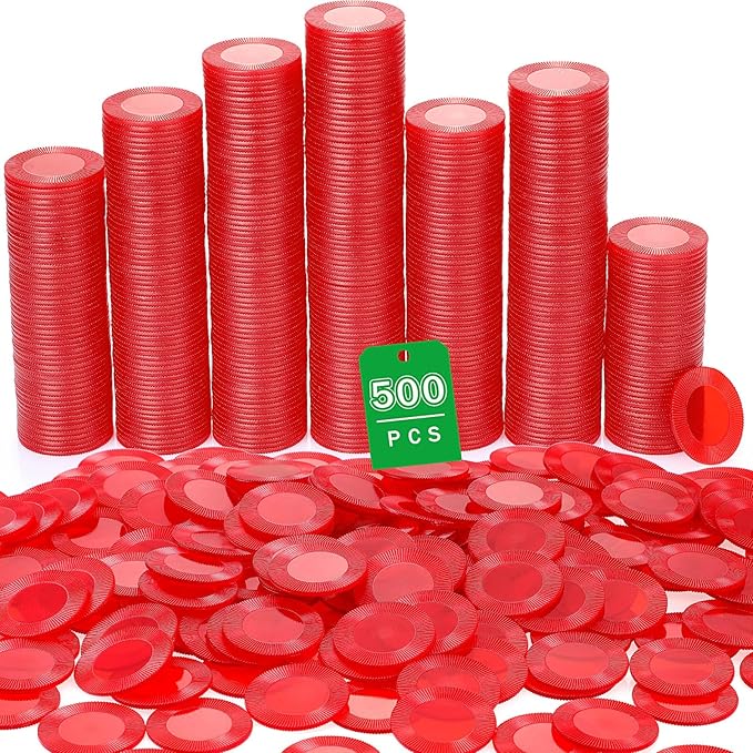 Leitee 500 Pcs Transparent Red Plastic Poker Chips Bulk 1.5 Inch Mini Bingo Chips Tokens Markers Blank Casino Counting Discs Learning Math Counters for Adults Interlocking Game Counting Reward Card