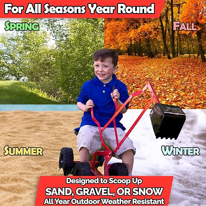 WONKAWOO Monster Wheel Sand Digger for Kids, 360° Rotation Metal Crane Excavator Backhoe Ride On Toy for Beach, Sandbox Digging and Outdoor Playground