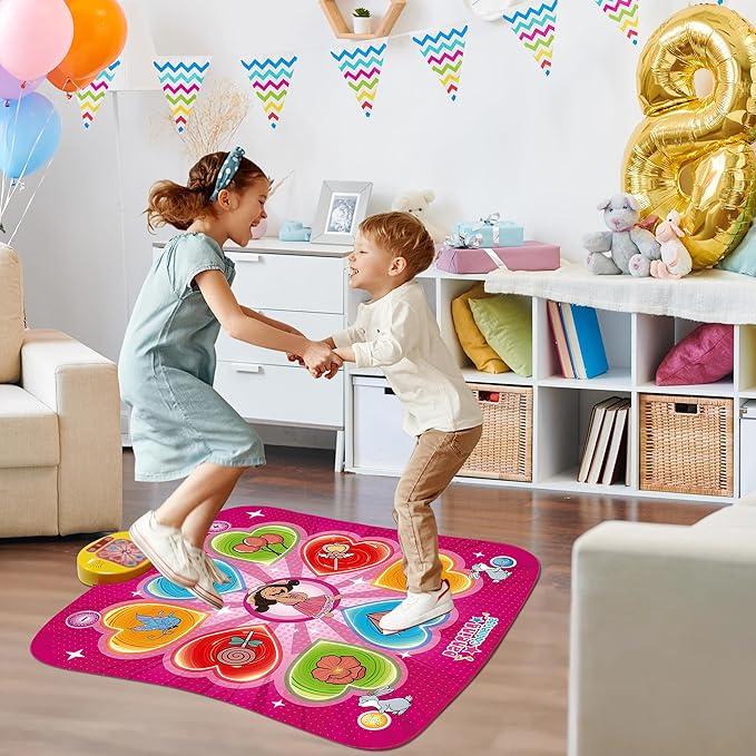 Kids Pink Anime Dance Mat, Foldable Easy-Store, Soft Non-Slip Easy-Clean, Built-in 5 Songs & Multiple Fun Challenge Stages, Boost Sports Talent, Ideal for Child Ages 3+