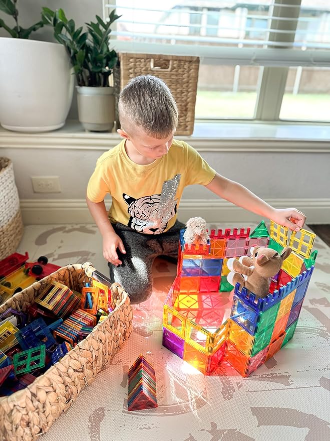 Coodoo 60 PCS Magnetic Building Tiles Kids Toys STEM Magnetic Blocks Sensory Toys Kids Games Magnet Building Toy for Boys and Girls Aged 3+, Kid Brain Development Preschool Kindergarten Toddler Toy