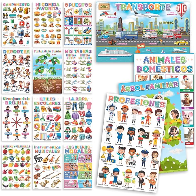 DeeDee's Workshop 16 Spanish Classroom Posters vol. 2, Spanish Learning for Kids, Spanish Classroom Decorations