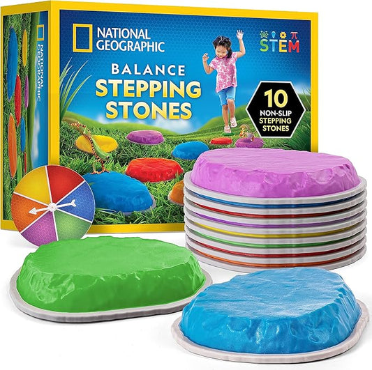 NATIONAL GEOGRAPHIC Stepping Stones for Kids – Durable Non-Slip Stones Encourage Toddler Balance & Gross Motor Skills, Indoor & Outdoor Toys, Obstacle Course, Gifts for Toddlers (Amazon Exclusive)