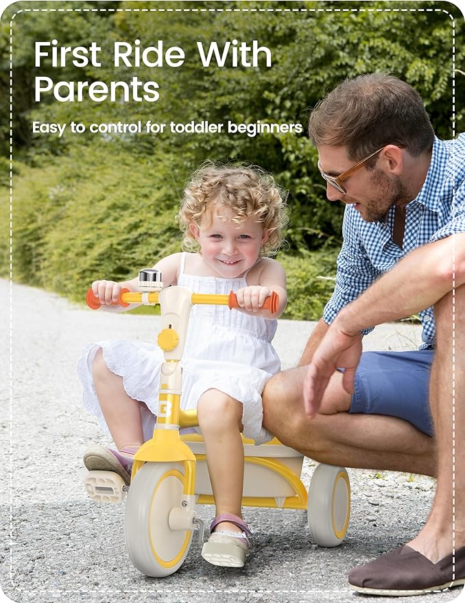 besrey Toddler Tricycle with Bell, Kids Tricycle Age 18 Months to 5 Years, Kids Trike, Toddler Bike for 1.5-5 Year Olds, Baby Trike, Gifts & Toys for Boys & Girls, Yellow