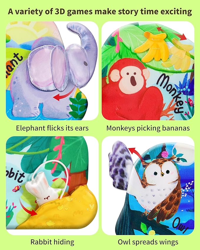 Baby Books 0-6 Months, Infant Tummy Time Sensory Teething Toys Baby Toys 6 7 8 9 10 12 Months, Touch and Feel Soft Cloth Book, 3D Crinkle Book Toy for Infant Newborn Boys Girls Early Learning