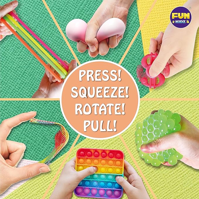 Fidget Box for Girls Boys, FunKidz Mystery Sensory Fidget Pack Toys for Stress Relief Kids Party Favors Gift Classroom Prizes Travel Camping with Portable Case