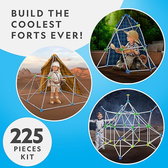 National Geographic Indoor Fort Building Kit - 225 Pieces for Creative Play, STEM Building Toys for Kids Ages 6-12, Blanket Fort (Amazon Exclusive)