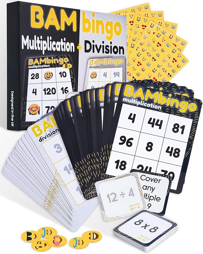 THE BAMBINO TREE Multiplication and Division Facts Bingo Game - 3rd 4th & 5th Grade Educational Math Learning for Classroom & Homeschool