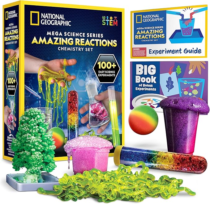 National Geographic Amazing Chemistry Set - Chemistry Kit with 100+ Science Experiments Including Crystal Growing and Reactions, Science Kit for Kids, STEM Gift for Boys and Girls (Amazon Exclusive)