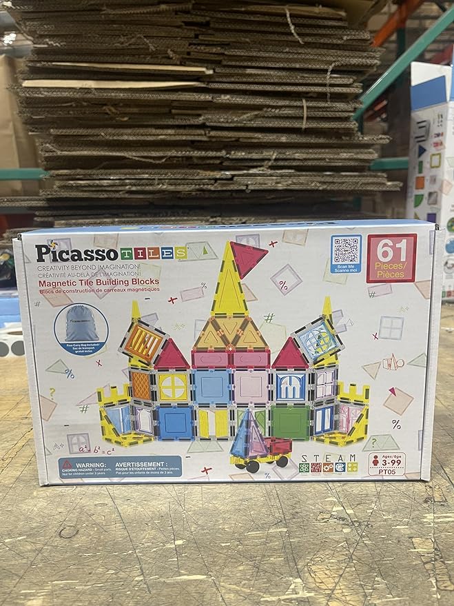 PicassoTiles Magnetic Tiles Toddler Toys Magnetic Building Blocks for Kids 61 Piece STEM Educational Toys for Girls & Boys Ages 3-12 Play for Preschool Learning Stocking Stuffer
