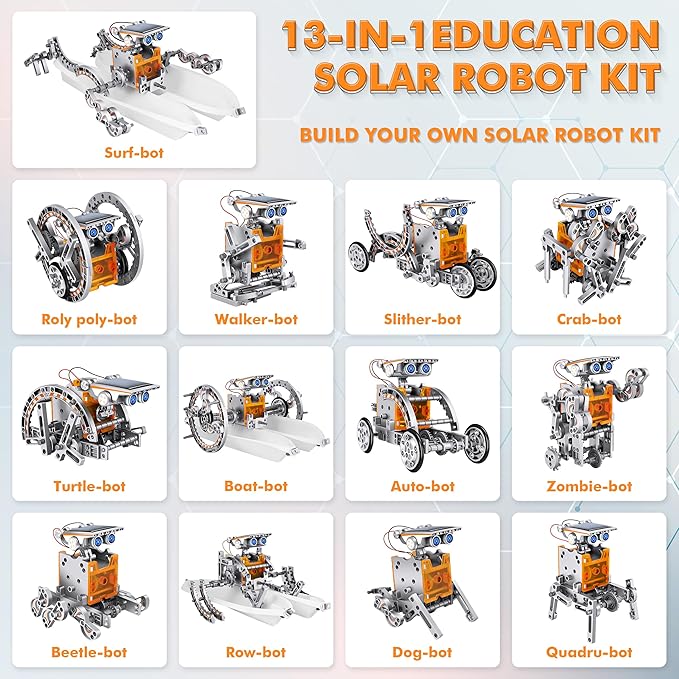 STEM 13-in-1 Education Solar Power Robots Toys for Boys Age 8+, Educational Toy DIY Science Kits for Kids, Building Experiment Robotics Set Birthday Gifts for 8+ Years Old Boys and Girls