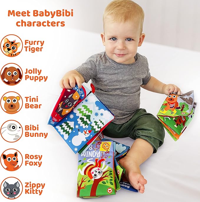 Cloth Books (Set of 6). High Contrast Soft Books. Black and White Images Encourage Infant Development – Suitable for Babies and Toddlers from 3 Months (Seasons)