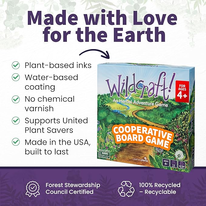 Wildcraft! Herbal Adventure Cooperative Board Game – Educational Board Game for Kids 4+ & Families – Learn 25 Herbs Through Play – Nature Inspired Learning Game w/Coloring Book & Plant Guide