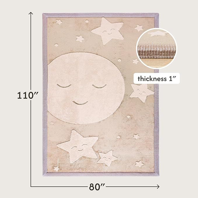 Premium Baby Playmat for Floor 80" x 110" moon&stars – Cloudsoft Coral Velvet Memory Foam Rug for Crawling – Non-Slip, Water-Resistant, Non-Toxic, Easy-Care Muscle Mat – Thick Play Mat for Baby