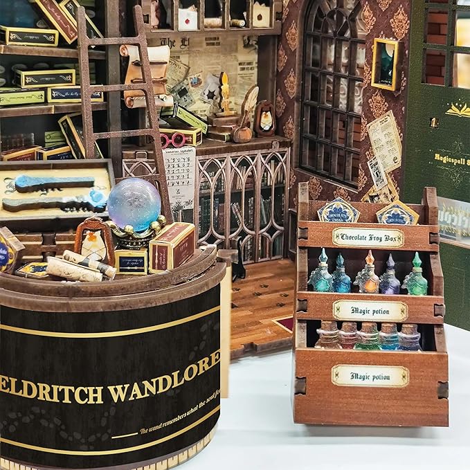 DIY Dollhouse Kit, Victorian Style Miniature Store with LED Lights,Wooden Charmcraft Magical Wand Shop，Personalized Customized Gift