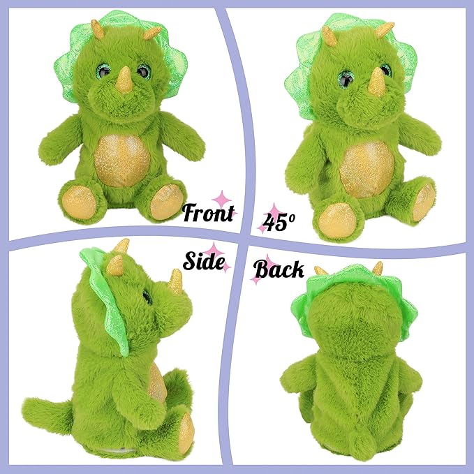 Hopearl Talking Dinosaur Repeats What You Say Nodding Electric Interactive Animated Toy Speaking Plush Buddy Gift for Toddlers, Green, 8''