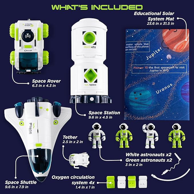 [Upgraded Set] Space Toys for Kids 3 4 5 6 7 8, Space Shuttle with Rocket Ship Toys - 4 Astronauts, Station, & Rover, Spaceship Toy, Rocketship Solar System Playset