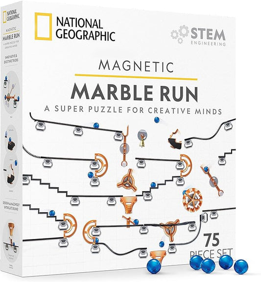 National Geographic Magnetic Marble Run - 75-Piece STEM Building Set for Kids & Adults with Magnetic Track & Trick Pieces & Marbles for Building A Marble Maze, STEM Project