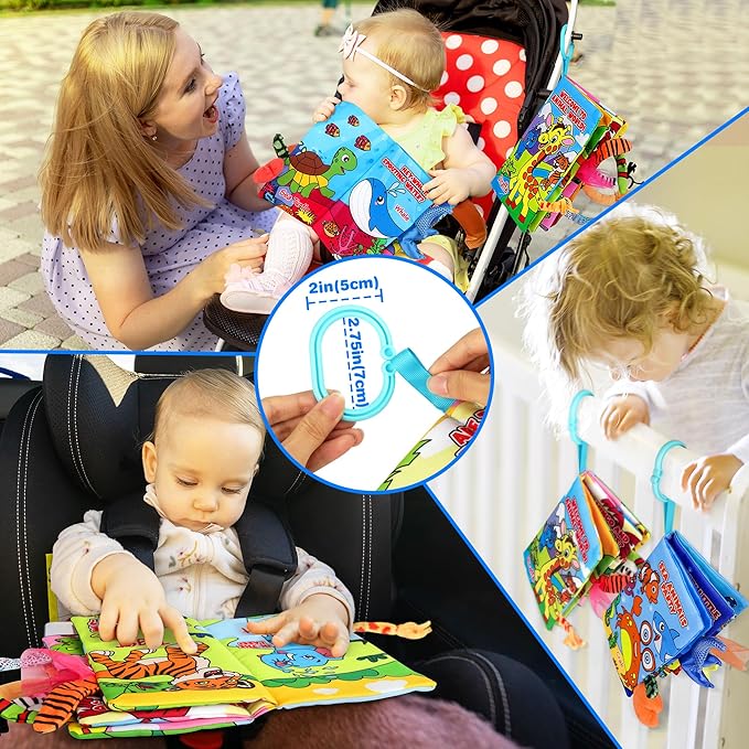 Vanmor Soft Baby Books for 0-18 Month Olds – 2PCS Crinkle Cloth Books with Forest & Ocean Themes, Tummy Time Toys for Infants, Sensory Toys for Babies, Stocking Suffer for Baby