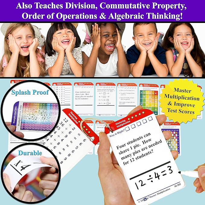 Think2Master Premium 260 Laminated Multiplication & Triangle Division Flash Cards. (All 0-12 X Facts)| Bonus: 2 Dry Erase Markers & 5 Rings. | Designed by A Teacher