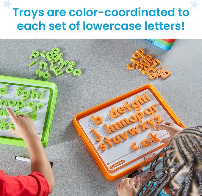 hand2mind Alphabet Word Work Small Group Set, Lowercase Magnetic Letters, Magnetic Letter Trays, Phonics Manipulatives, Phonemic Awareness Activities, Science of Reading Classroom Materials (Set of 6)