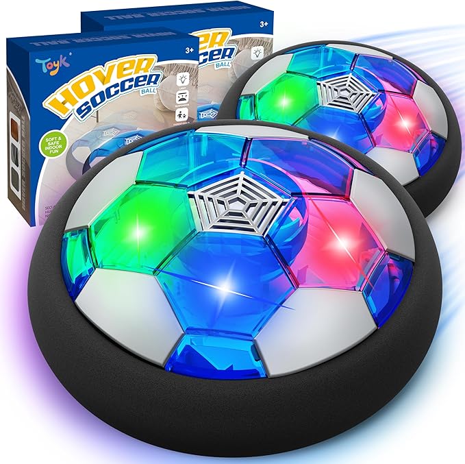 LED Hover Soccer Ball Boy Toys, Air Power Kids Training Ball Playing Football Indoor Outdoor Game, Birthday Gifts for Age 3 4 5 6 7 8-10 Years Old Boys Girls - Soccer (2PCS)