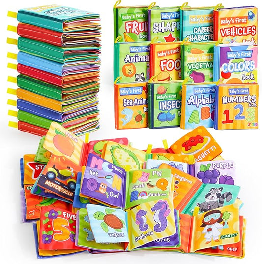 JOYIN 12 Pcs Bath Books, Nontoxic Fabric Soft Crinkly Cloth Books, Waterproof, Bathtub Pool and Early Education First Toys for Infant Newborn Baby Toddlers Kids Birthday Gifts