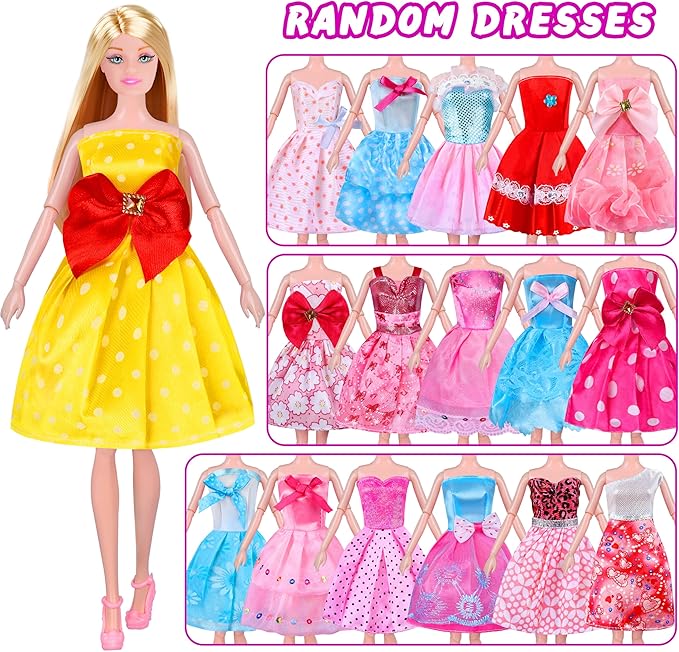 342 Pcs Doll Clothes and Accessories with Doll, Princess Gowns, Fashion Dresses, Top, Pants, Swimsuits, Shoes, Hangers and Other Accessories, Doll Playset Dress up Toy for Girls Toddlers Gift Toys