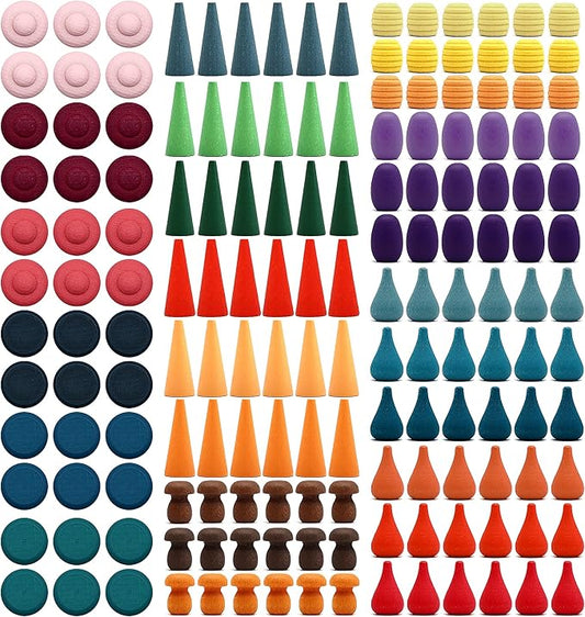 Candywood Large Set Rainbow Color Style Wooden Loose Parts Sensory Play Toys, 7 Shapes, 27 Colors, Rainbow Stacker Nesting Toys (162 PCS)