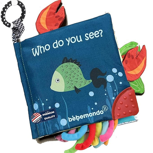 Fish Baby Books Toys,Touch and Feel Crinkle Cloth Books for Babies,Infant, Baby Toys 0-6-12 18 Months, Learning Education Soft Sensory Mirror Toy,Shower Gifts Christmas for Baby Boys Girls-Teether