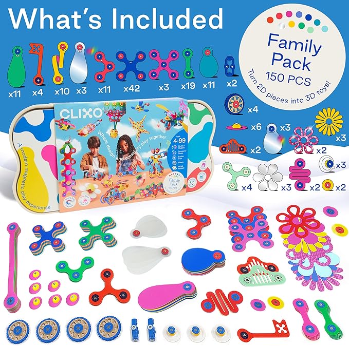 Clixo Friendship Pack – 150-Piece Flexible Magnetic Building Toy for Creative Family Play | STEAM Learning, Open-Ended Play. Perfect for Collaborative Fun, Travel, and Educational Bonding. Ages 4+